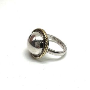 Vintage Taxco LATON Sterling Silver Two-Tone Dome Ring with Rope Edge Size 6 1/2